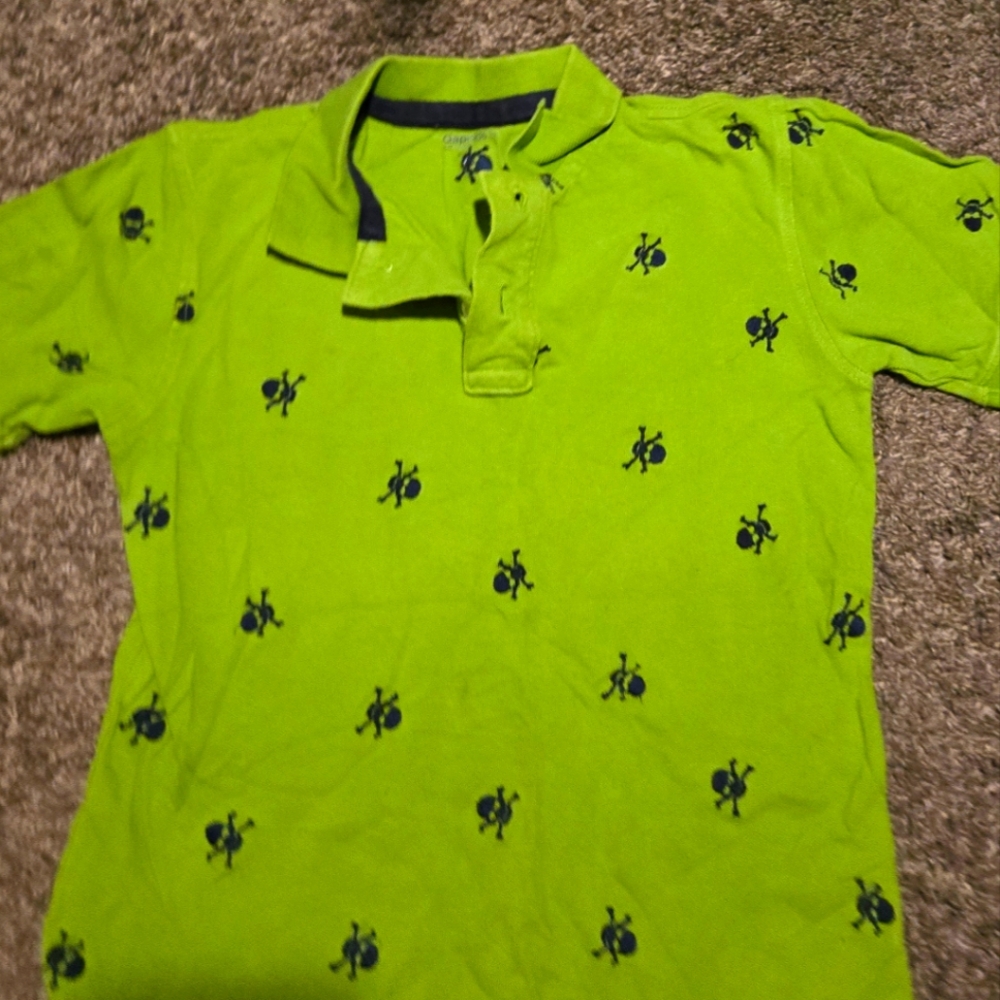 GAP Kids chartreuse navy skull polo szL - Picture 1 of 4